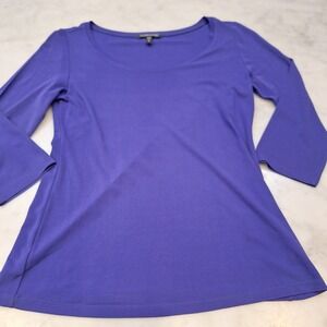 Eileen Fisher Silk Top Sz PP (2-4) Purple 3/4 Sleeve Scoop Neck Jersey Luxury